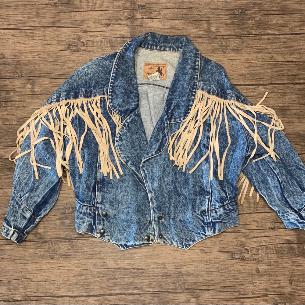 Vintage Prezzia Jean Jacket with Leather fringe